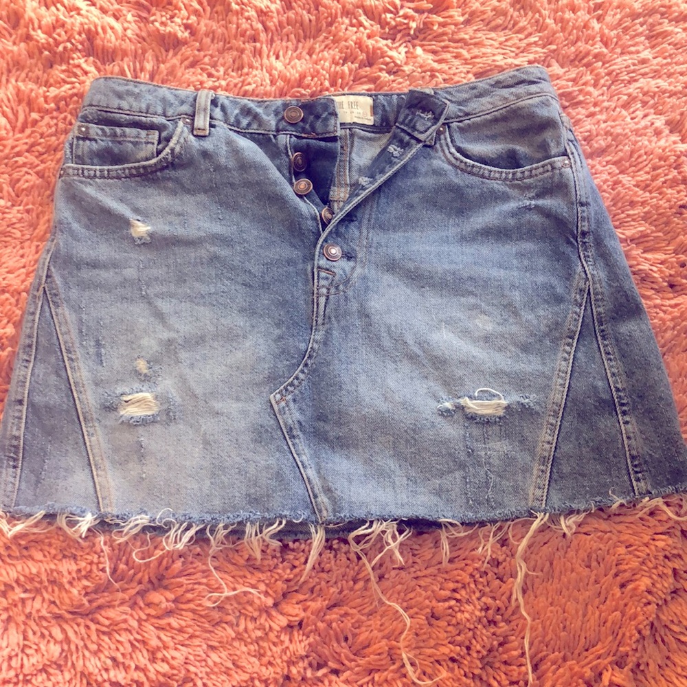 Free People frayed denim mini skirt, button up - size 12